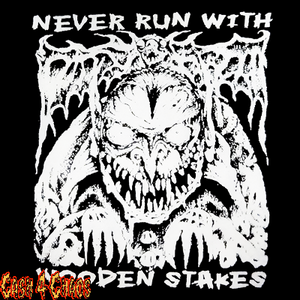 Never Run with Wooden Stacks Screened Canvas Back Patch