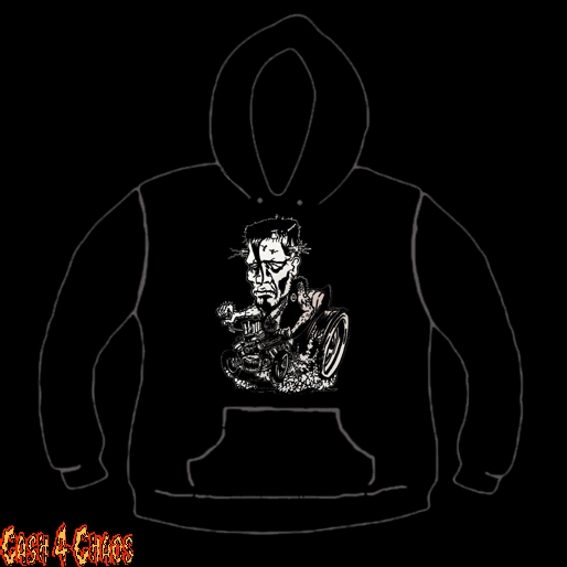 Dragstrip Frankenstein Design Screen Printed Pullover Hoodie